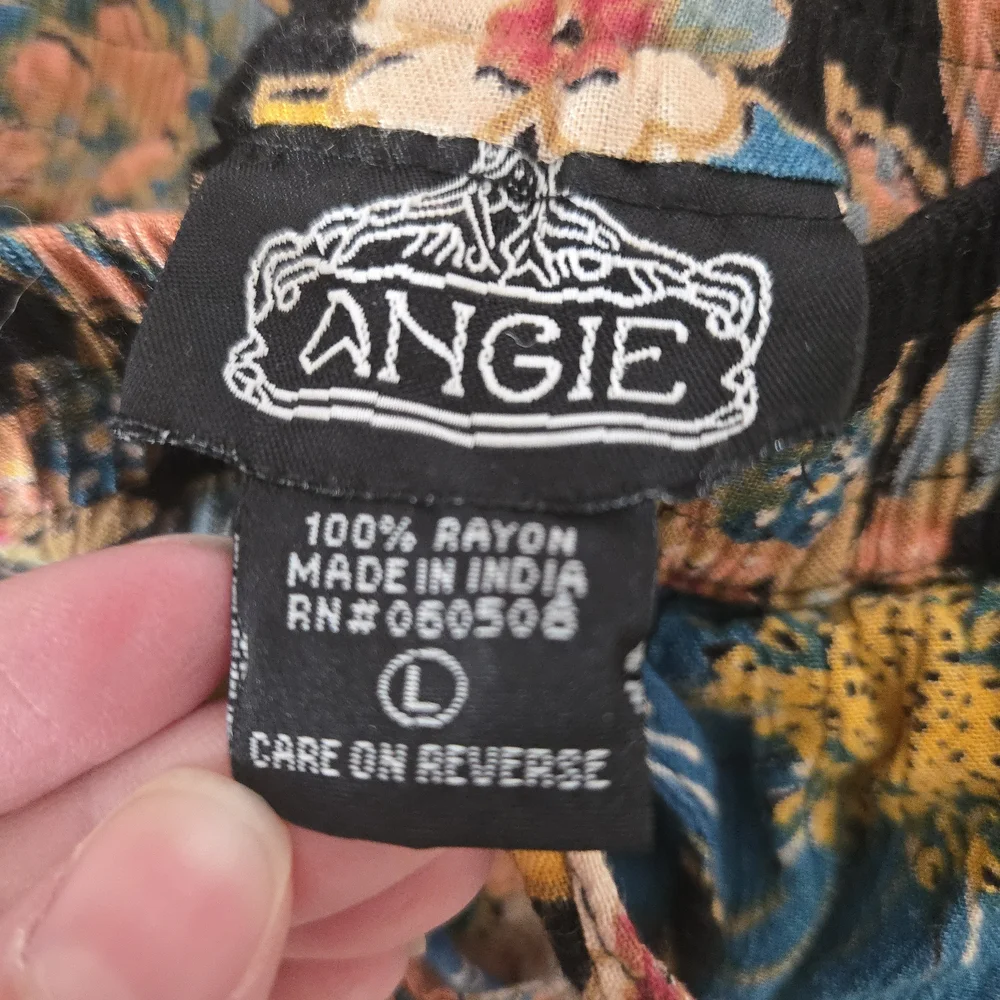Angie Floral Wide-Leg Beach Flowy Pants Size Large Black Floral Peach Blue Multi - Picture 15 of 16